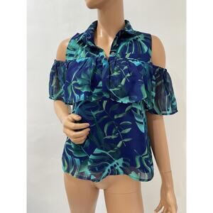 Mia Minx Top Tropical Print Size Small Cold Sleeves Ruffle.
